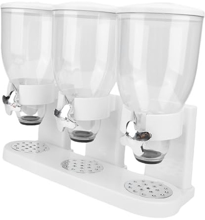 VELATEMOR Distributeur de Nourriture Triple Récipient de Stockage de Céréales Distributeur de Céréales Conception à 3 Compartiments Permettant D'économiser de L'espace pour Comptoir (WHITE)