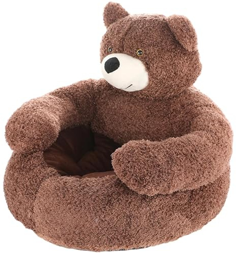 Kuscheliges Katzenbett Flauschig Waschbar Weiches Hundebett Kleine Hunde Haustierbett Hund Katze Rund, Hundesofa Mit Rutschfester Unterseite Dicker Schöne Bär Hug(Coffee,XL(30in/77cm))