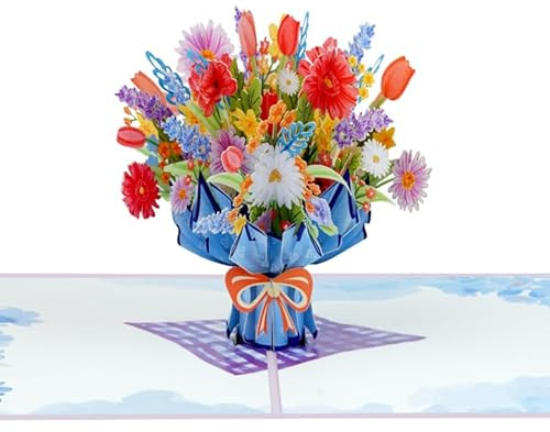 Pop-Up Karte Blumenstrauß mit Frühlingsblumen – Hochwertige 3D Grußkarte im Blumenmotiv – Liebevolle Geschenkkarte für Geburtstag, Muttertag oder Dankeschön, Karte Blumenvase