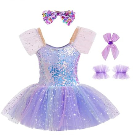 Lito Angels Vestito Tutu Brillante per Bambina, Body con Paillettes Stile Ballerina Principessa, Costume da Danza Classica per Festa e Compleanno, Viola, 5-6 Anni Taglia 122