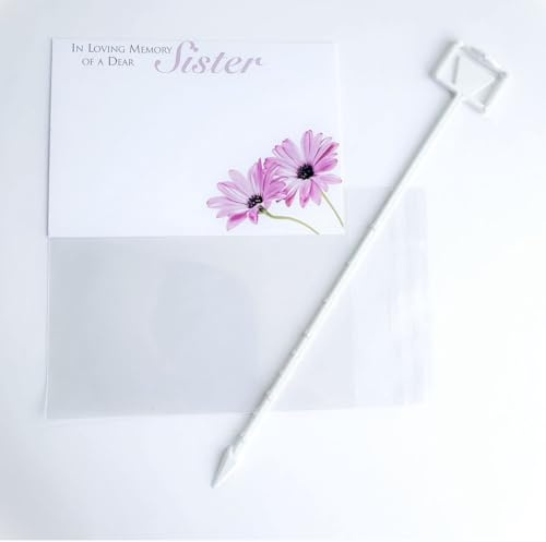 ShredAstic®️ Florist Message Card Funeral flowers Set - 1 large card 12.5 x 9cm / 1 clear cello self seal bag weatherproof / 1 card holder cardette (Sister 2 flowers)