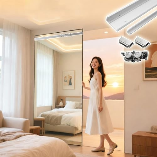 Binario per Porta Scorrevole Specchio per Porta Fantasma Scorrevole senza Binario, Stile Mensola Porta Fantasma con Kit Hardware a Binario Scorrevole Magico Nascosto(170cm/67in)
