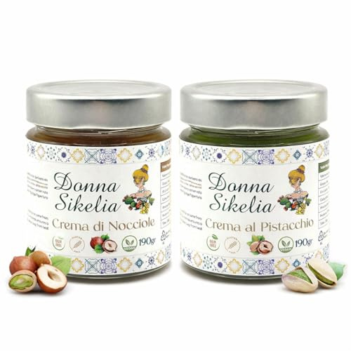 Crema di Nocciole + Pistacchio Vegan – Set 2 x 190g | 100% Vegetali, Senza Latte e Glutine |Ideali per Colazione, Pancake e Dessert | Gusto Intenso e Naturale | Made in Italy – Donna Sikelia