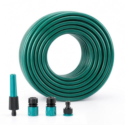 30M Reinforced Garden Hose Pipe with Spray Nozzle & Fittings, Heavy Duty PVC Braided Water Hose 1/2, Kink Free, Leakproof & Burst Resistant, Flexible Hose for Garden, Car Wash & Irrigation