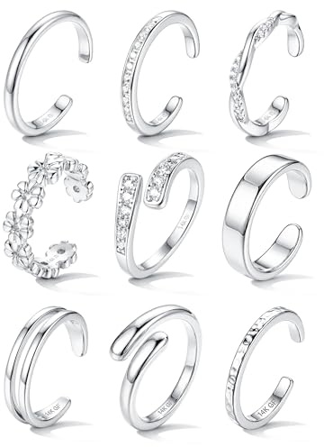 Roheafer 9 Pcs Bagues d'orteil en or 14K 14 Carats pour Femme CZ Silver
