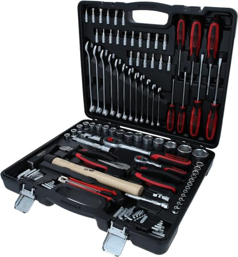 KS Tools 917.0797 1/4 Zoll + 1/2 Zoll Universal-Werkzeug-Satz | inklusive 2 Umschaltknarren, 72-Zahn | matt satiniert | 97-tlg.