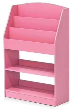 Furinno LOVA Book Shelf, 5-Tier Magazine Bookshelf, Bookcase with Open Shelves Storage, 9.4 x 24.6 x 37, for Living Room, Bedroom, Home Office, Pink