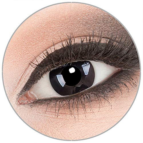 Farbige 'BlackOut' Kontaktlinsen von 'Evil Lens' zu Fasching Karneval Halloween 1 Paar Schwarz Crazy Fun mit Behälter in Topqualität mit Stärke -4,50