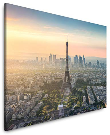 Paul Sinus Art Paris Skyline 100 x 70 cm Inspirierende Fotokunst in Museums-Qualität für Ihr Zuhause als Wandbild auf Leinwand in