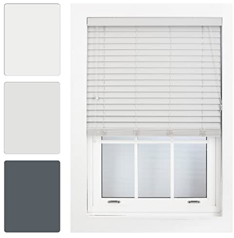 FURNISHED Window Venetian Blinds Faux Wood Venetian Blind 50mm Made to Measure, Grey Up To 60W x 150H cm