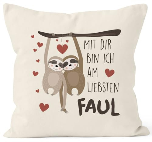 MoonWorks® Kissen-Bezug Spruch Mit dir Bin ich am liebsten faul Faultier Geschenk Liebe Freundschaft Valentinstag Geburtstag Freund Freundin Natur Unisize