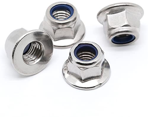 MewuDecor M6-1.0 Flange Nylon Insert Lock Nuts Flanged Locknuts, DIN 6926, Stainless Steel 18-8 (304), Bright Finish, 50 PCS