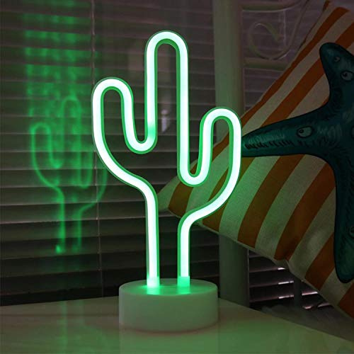 Neonlicht Kaktus grün Nachtlicht mit Fuß Sockel NEON LED Licht batteriebetrieben Aufsteller Tischlampe Leuchtreklame Lampe Leuchte Dekoration Kinderzimmer, Schlafzimmer, Wohnzimmer, Party, Weihnachten