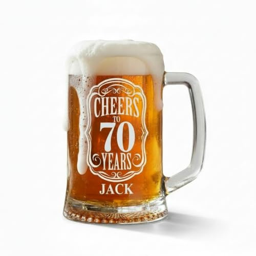 Cheers To 70 Years Birthday Gift Personalised Engraved Glass Beer Tankard