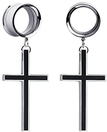 XINHE 2 STÜCKE Mode Kreuz Anhänger Messgeräte für Ohren Doppel ausgestellter Tunnel baumeln Kette Expander Bahre Ohrringe 6mm-25mm,8mm(0g)