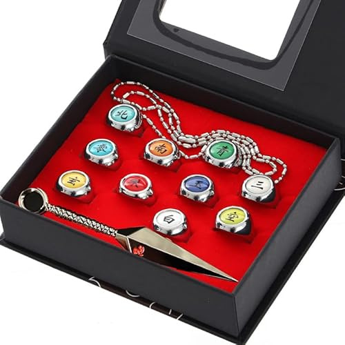 Yananmall Anneaux Anime Ensemble Décoration Accessoire Cosplay avec Boîte pour Enfants Adultes Anneaux Anime Set