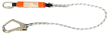 Spanset Corde anti-chute 2 m avec absorbeur d'énergie à arracher, mousqueton en acier et crochet d'échafaudage conforme à la norme EN355.