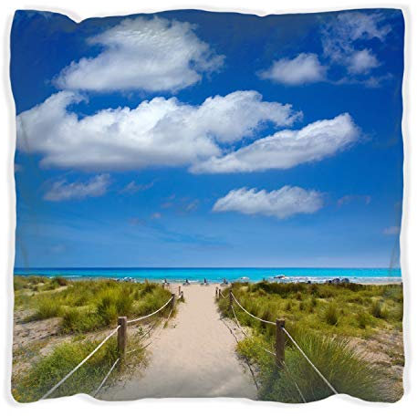 Wallario Dekokissen 40 x 40 cm mit schwarzer Rückseite, Sandweg zum blauen Meer mit blauem Himmel, Kuschelkissen mit weicher Plüsch-Oberfläche