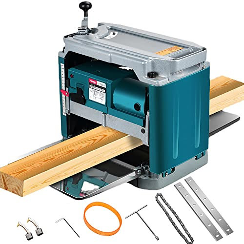 QJJML Benchtop Wood Thickness Planer, 1850W, 8500rpm, 15AMP, 6m/min, Aluminium, Woodworking, 2x Blades Included