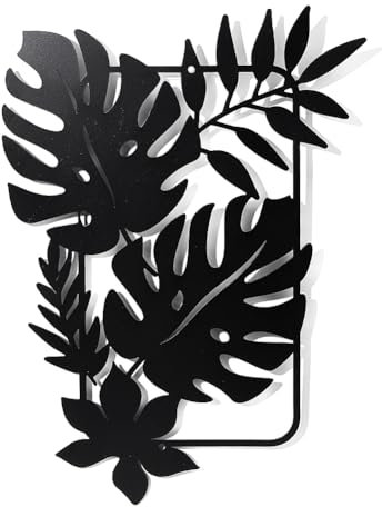 nbeads Palmblätter Metall Wanddekoration, Tropische Blätter Schwarzer Wandbehang Dekoration Silhouette Wandkunst Für Zuhause Schlafzimmer Badezimmer Küche Büro Garten Hotel Wanddekoration, 30x21.9 cm