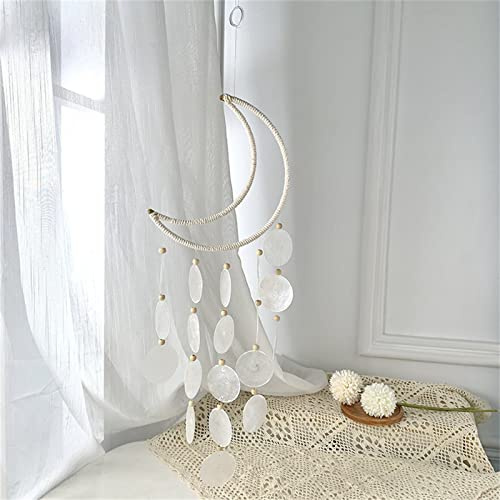 EXQUILEG Windspiel Weiß Perlmutt Muscheln Traumfänger - Fensterschmuck Mond Mobile, Gartendeko