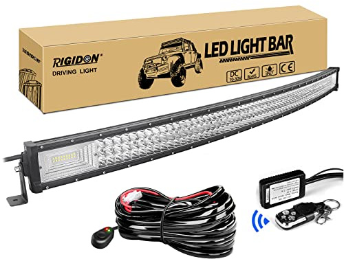 RIGIDON Gebogene Led lichtleiste kfz mit 12v kabelbaum kit, 50 Zoll 127cm 648W offroad beleuchtung Led bar für Auto SUV ATV, UTV, LKW 4x4, Fahrzeuge, 6000K Weiß led arbeitsscheinwerfer
