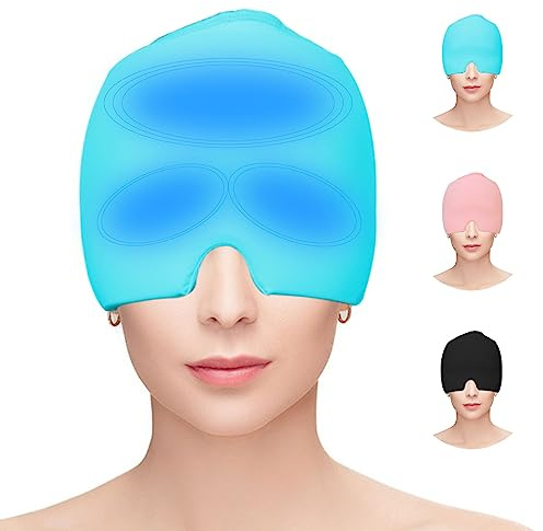 Hoseay Migräne Maske Gel Migräne Mütze Wiederverwendbare Migraine Relief Cap Kühlende Kopfschmerzen Maske Migräne Kühlmaske for Relief Headache Schlafmaske Augenmaske, Blau