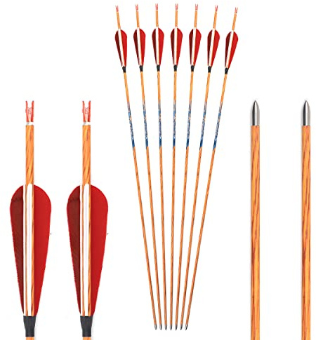 ACCMOS ID 4,2 mm Spine 600 700 800 Carbon Pfeile Holzähnlicher Pfeilschaft Blaue Tags 4 Rot Weiß Feder Jagdpfeil 26-31 Zoll 6 Stück (Spine 800, 26inch)