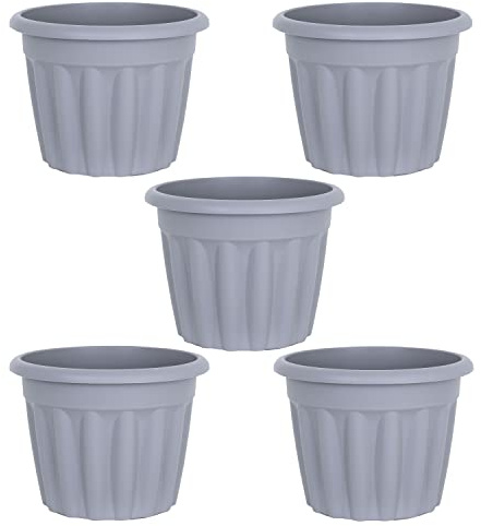 JMS we create smile (Set of 5) 40cm Large Upcycled Grey Plastic Round Planters Indoor/Outdoor Plant Pot Lightweight & Weather Resistant Garden Plant Herb Flower Nursery Pot
