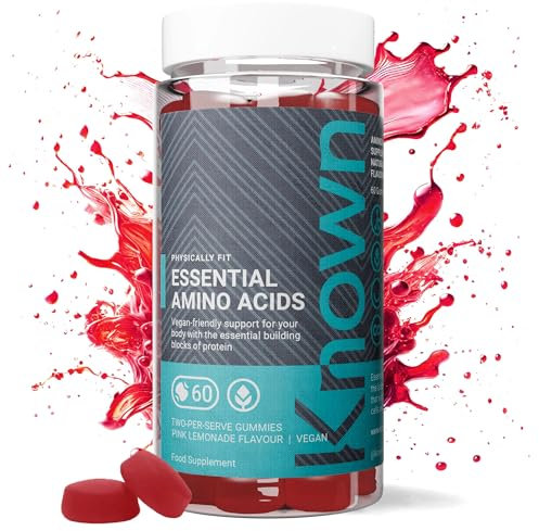 Known Essential Amino Acids Gummies – Pink Lemonade Flavour – Vegan Gummy Supplement with 200mg Amino Acids – Muscle Health & Recovery – 1 Month Supply – for Men & Women