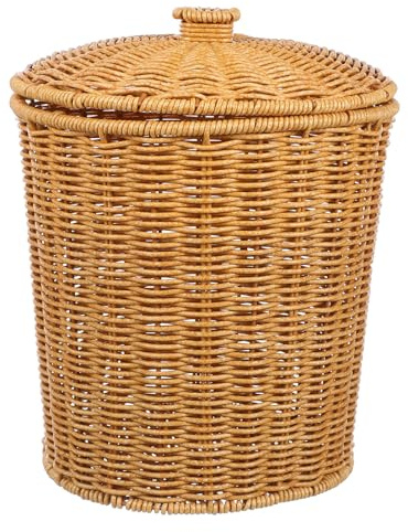 ABOOFAN Poubelle En Osier Avec Couvercle En Plastique Tissé Stockage Panier À Linge Paniers Ronds Poubelle Pour Chambre Salle De Bains Cuisine Bureau À Domicile