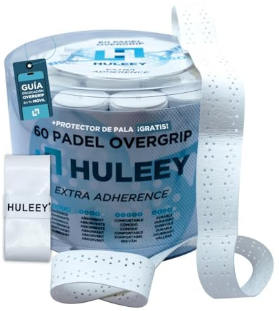 HULEEY Padel Overgrip/Griffband – Weiß perforiert – Packs 6/12/20/60 – extra haftend, rutschfest, hohe Schweißaufnahme – für Padel- & Tennisschläger – inkl. Rahmenschutz