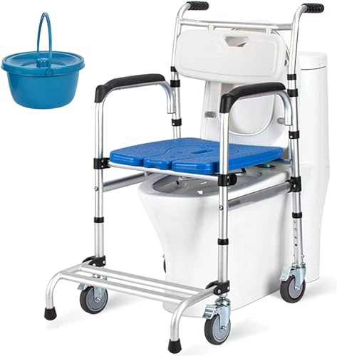 Toilettenstuhl Nachtstuhl Höhenverstellbar Duschstuhl WC-Stuhl Toilettenhilfen Für Senioren Robuster Nachtstuhl Dusch Toilettenstuhl Fahrbar Duschhocker Toilettenrahmen