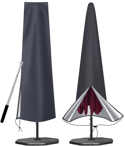 OKPOW Housse de parasol imperméable en tissu Oxford 600D avec fermeture éclair (190 x 30 x 50 cm), pour parasol de jardin de 2,5 m, 2,7 m, 3 m (gris foncé)