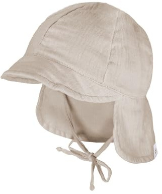 maximo GOTS Baby-Schildmütze, Band Musselinstoff, Nackenschutz, Futter, UV