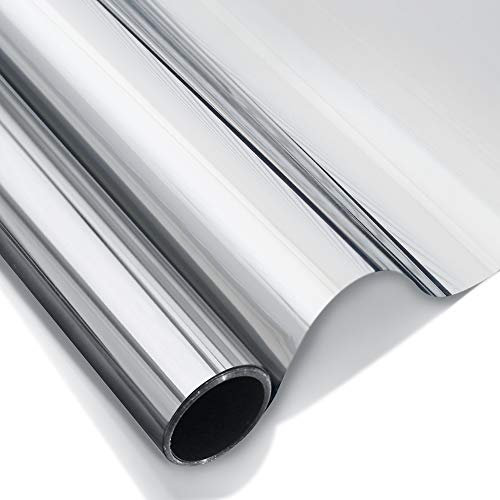 Homein One Way Window Film Privacy Film for Glass Windows 44.5x200cm, Silver Heat Control Vinyl Anti Glare, Self Adhesive Mirror UV Tint Clings Sun Blocker for Home, Office