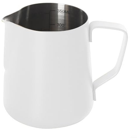 ZAMETTER 350ML Stainless Steel Milk Frothing Pitcher Coffee Latte Art Jar Milk Frothing Cup Milk Coffee Cappuccino Jug Steaming Pitcher(White)
