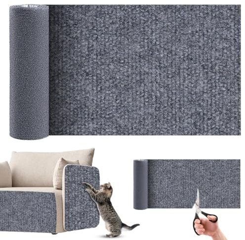 Kratzteppich Katzen Selbstklebend 200x40cm, Katzen Kratzschutz Teppich, Kratzschutz Wand Katze, AntiKratz Kratzteppich für Möbel Sofa Couch Wand Tür, Dunkelgrau