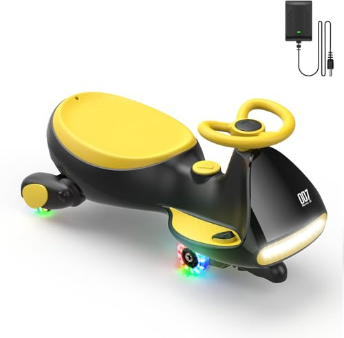 FanttikRide N7 Pro Electric Wiggle Car with Pedal, Rechargeable Battery, CyberWiggle, 2 in 1 Swing Car, 2 Speeds Max 4 Mph, Anti-Rollover, Flashing Wheels, Bluetooth, Ages 3+, 150 Lbs,Yellow