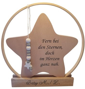 Generisch Geschenk für Angehörige | Erinnerung an EIN Sternenkind | personalisierter Stern | Geschenk zur Beerdigung | Stern aus Holz 17 x 17 cm | Trauergeschenk | Erinnerung an Verstorbene
