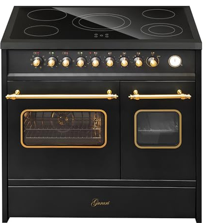 GURARI Cuisinière électrique GCH E 912 DF BL r vitrocéramique cuisinière 90 cm Noir Range Cooker Électrique Double Four