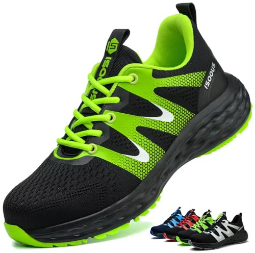 Scarpe Antinfortunistiche Uomo Donna Leggere Scarpe da Lavoro Comode Scarpe Sicurezza con Punta in Acciaio Traspiranti Verde 47 EU
