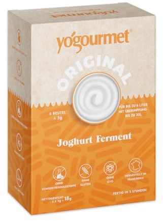 Yogourmet Joghurtfermente (6 Beutel = 6 Liter | Joghurt zu Hause herstellen, natürlich, glutenfrei, gentechnikfrei, koscher, halal, 3-g-Beutel