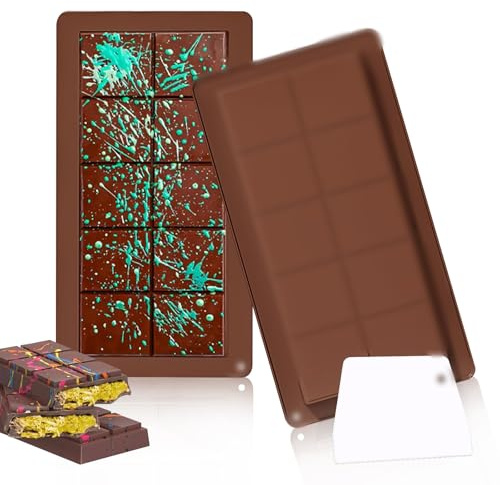 Powmag 2 Stück Du-bai Schokoladenform Silikon Tief, Silikonform Schokoladentafel, Mehrzweck Schokolade Form mit Schaber für Schokolade Praline Süßigkeiten Energy Bars