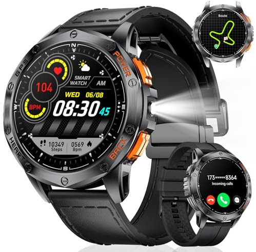 DREMAC DM1 - Orologio da polso da 48 mm, con GPS integrato, torcia tascabile, orologio fitness con 70 + modalità sportive, 24/7, monitoraggio della salute, 30 giorni batteria, IP68 impermeabile per