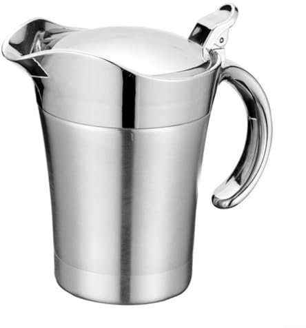 Zilimontt Stainless Steel Gravy Boat, Double Wall Insulated Gravy Jug with Lid, 750ML Capacity