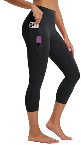 BALEAF Capri-leggings för kvinnor med fickor, hög midja, yoga, magkontroll, byxor, träning, löpning, gym, träning, Svart, XXL