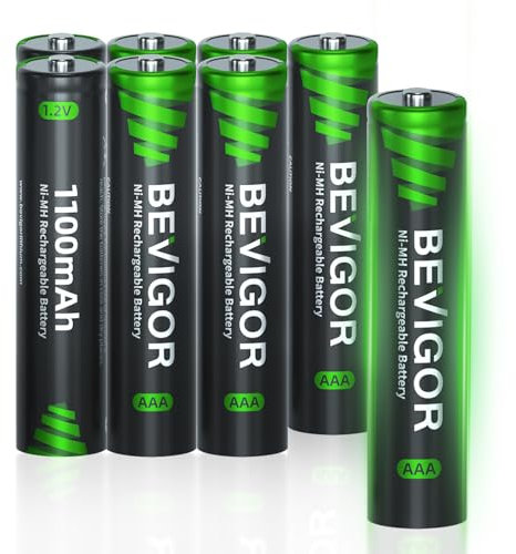 BEVIGOR 8 Batterie Ricaricabili AAA 1100mAh 1.2V, Batterie NiMH AAA Ad Alta Capacità, Precariate