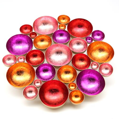 Dario 50748-30 Photophore fait à la main en métal coloré Décoration de table de Noël Idée cadeau Art Décoration murale Glamour Or Rouge Rose Orange pour 14 bougies chauffe-plat D 30 cm