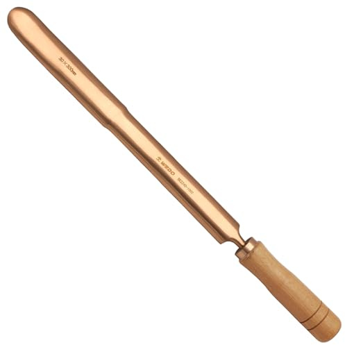 WEDO Rascador sin chispas con mango de madera, espátula semicircular de hoja larga de 300 mm, punta de hoja angular, longitud total 440 mm, cobre berilio, no magnético, certificado BAM & FM